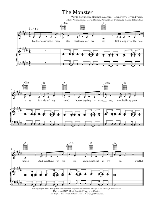 The Monster - Eminem feat. Rihanna (Piano-Vocal-Guitar (Piano Accompaniment))