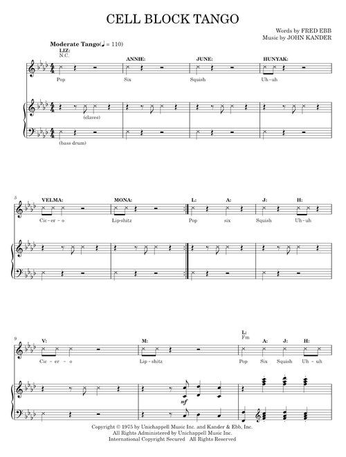 Cell Block Tango - Chicago Musical, Kander & Ebb (Piano Vocal)