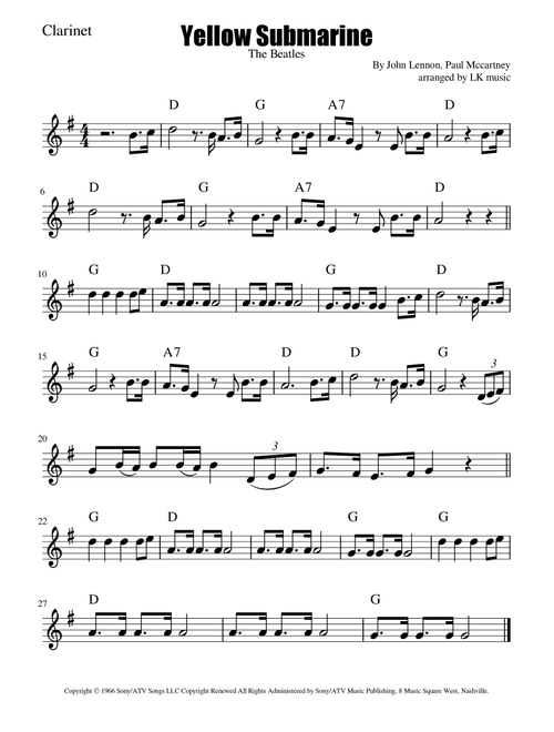 Yellow Submarine (Arr. Lkmusic) - The Beatles (Clarinet Solo)