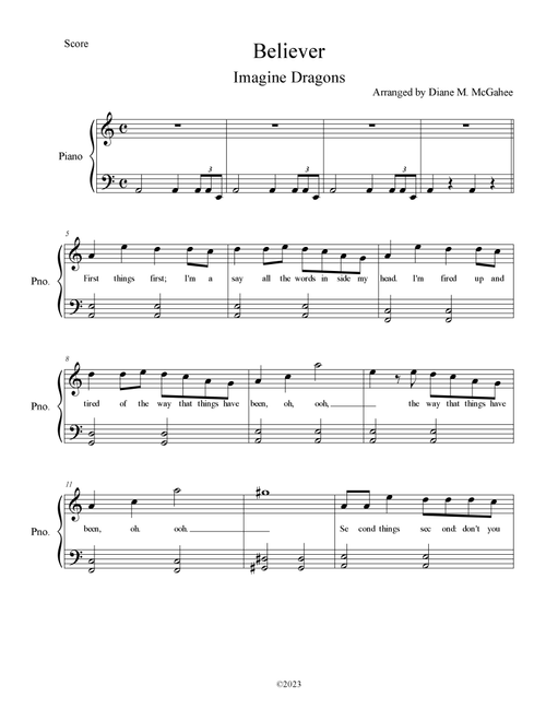 Believer (Arr. Arranged by Diane M. McGahee) - Imagine Dragons (Piano Vocal)