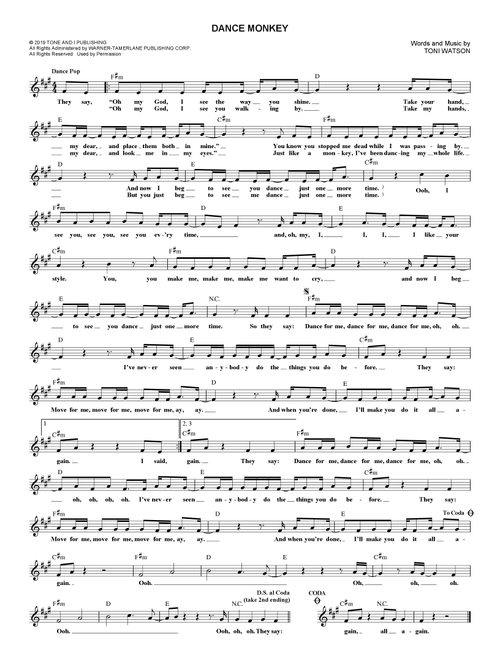 Dance Monkey - Tones And I (Lead Sheet - Fake Book)