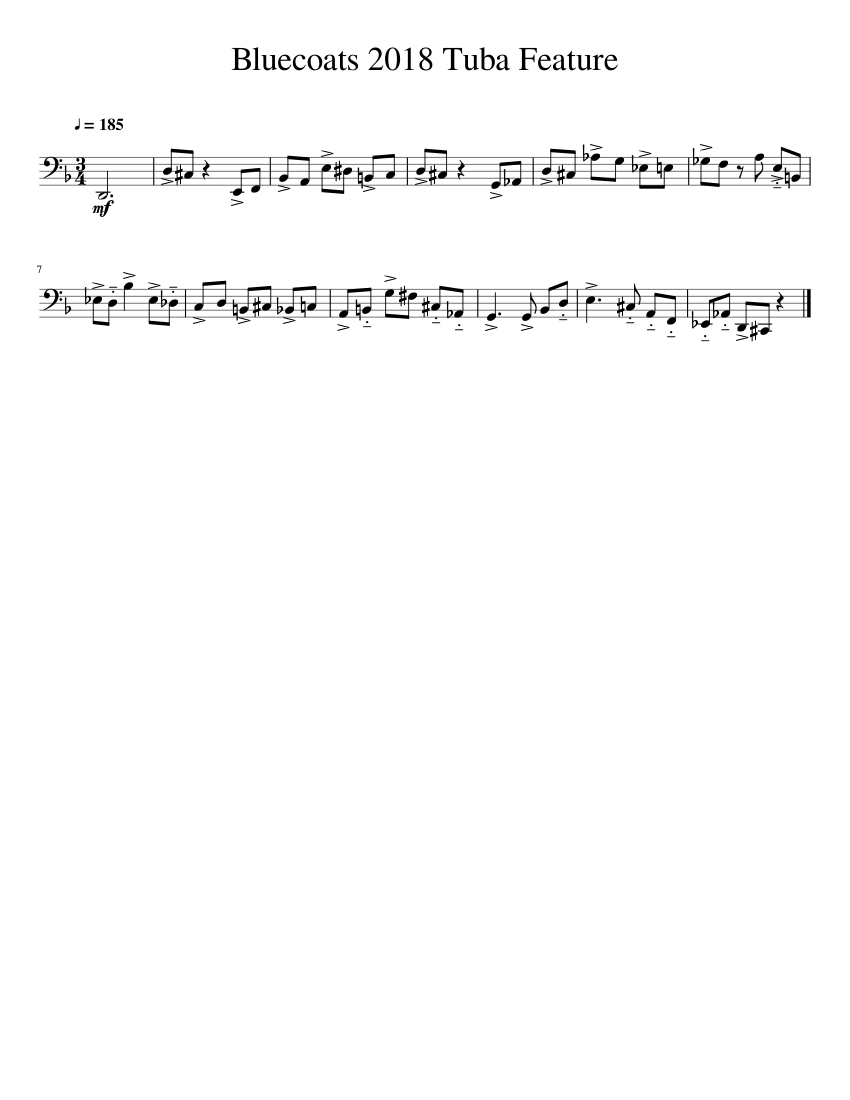 Bluecoats 2018 Tuba Feature Sheet Music for Tuba (Solo) | MuseScore.com
