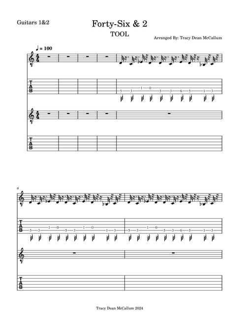 Forty Six & 2 (Arr. Tracy Dean McCallum) - Tool (Guitar Ensemble)