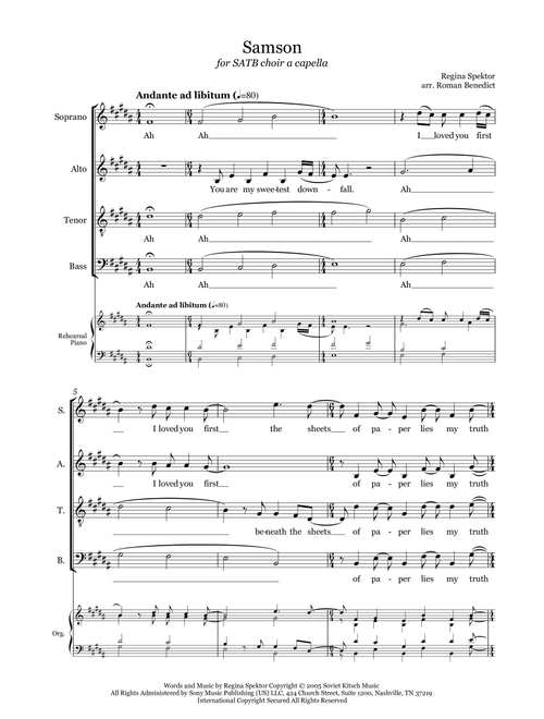 Samson (Arr. Roman Benedict) - Regina Spektor (Choral, SATB)