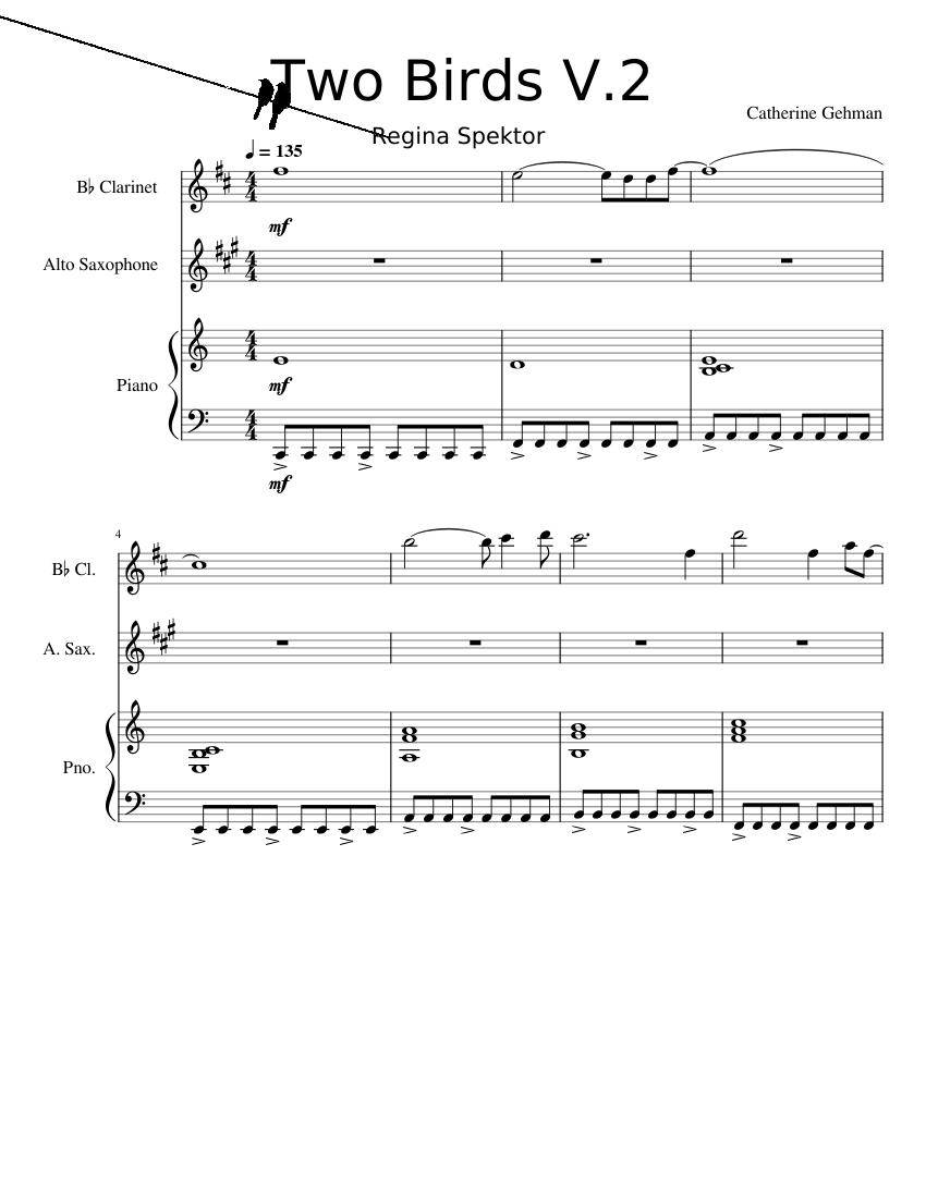 Two Birds Regina Spektor Sheet music for Piano, in bflat,
