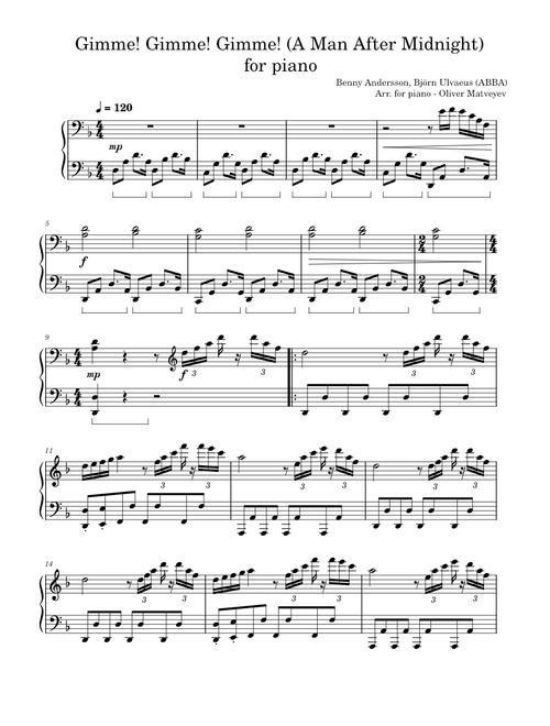 Gimme! Gimme! Gimme! (A Man After Midnight) – ABBA (Made for piano)