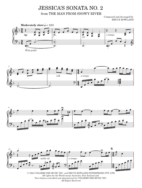 Jessica's Sonata No. 2 - Bruce Rowland, The Man from Snowy River Movie (Piano Solo)