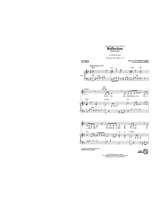 Reflection (Pop Version) (from Mulan) (arr. Mac Huff) - Christina Aguilera (Choral, SATB)