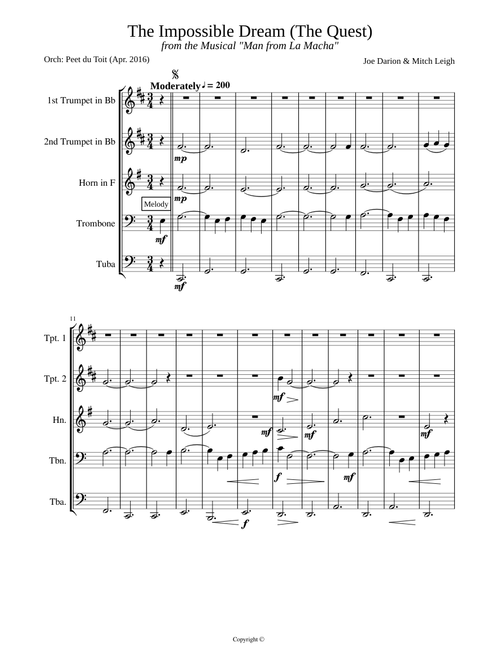 The Impossible Dream (The Quest) J Darion & M Leigh (Brass Quintet)