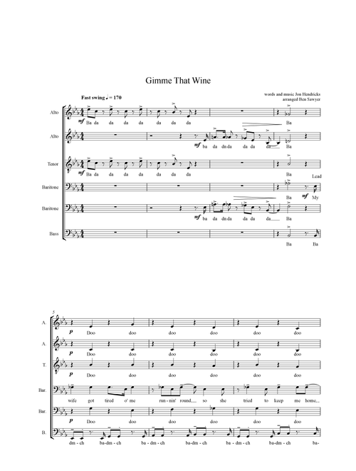 Gimme That Wine (Arr. Ben Sawyer) - Jon Hendricks (Choral, SATB divisi)