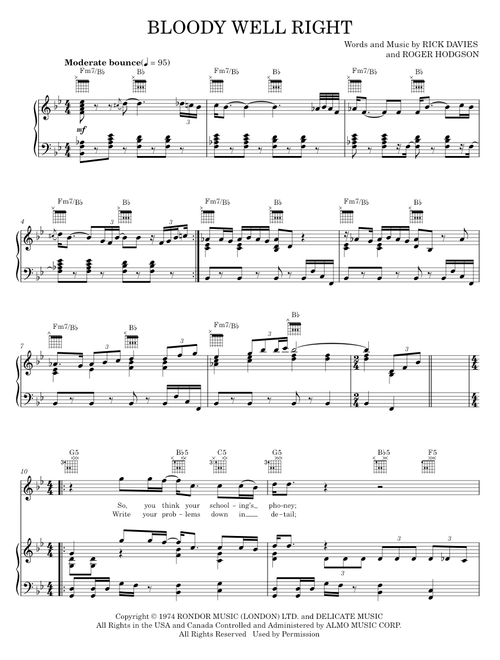Bloody well right - Supertramp (Piano-Vocal-Guitar)