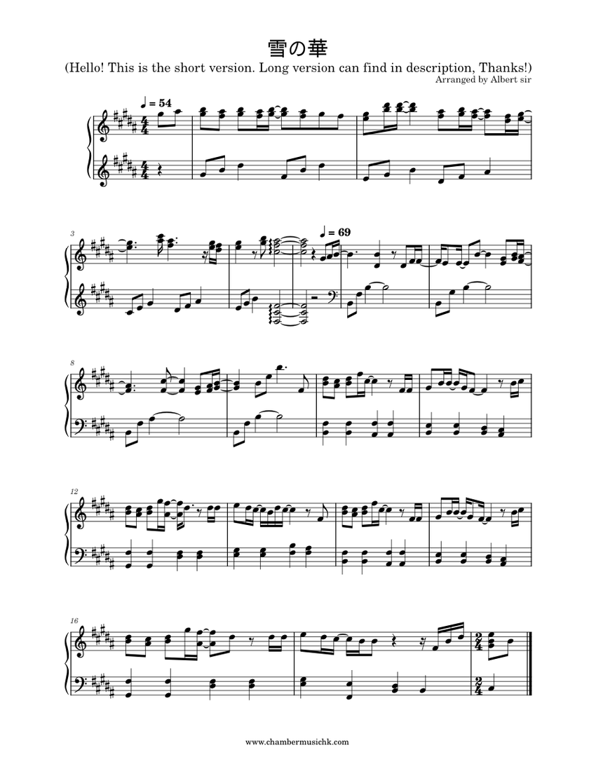 雪の華】Yuki no hana (中島美嘉) Sheet Music for Piano (Solo) easy
