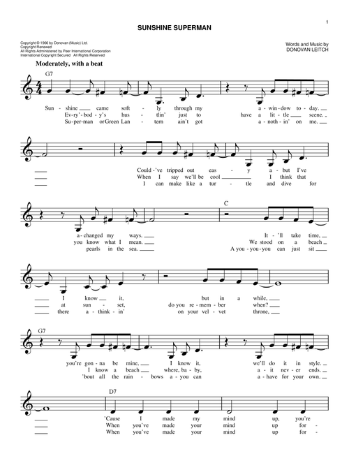 Sunshine Superman - Donovan (Easy Lead Sheet - Fake Book)