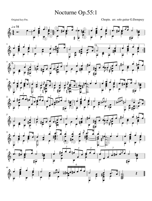Nocturne Op55:1 Chopin.   arr. in Am for solo guitar. G.Dempsey
