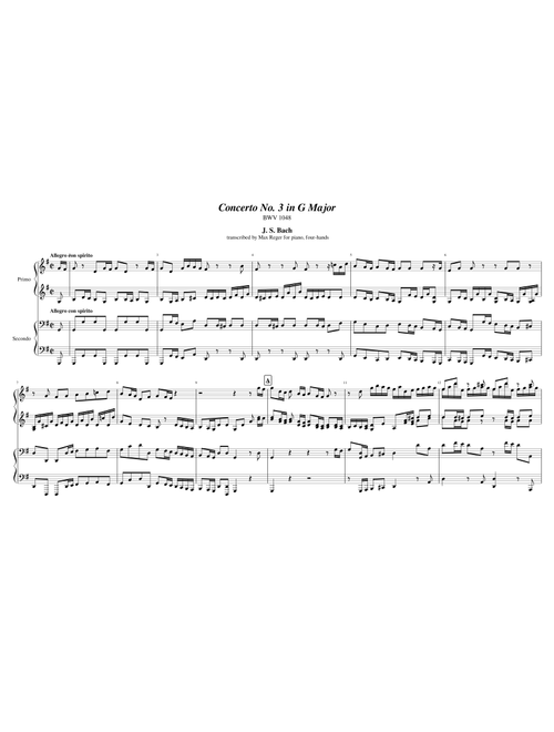 J. S. Bach: Brandenburg Concerto No. 3, BWV 1048 (arr. for piano 4 hands by Max Reger)