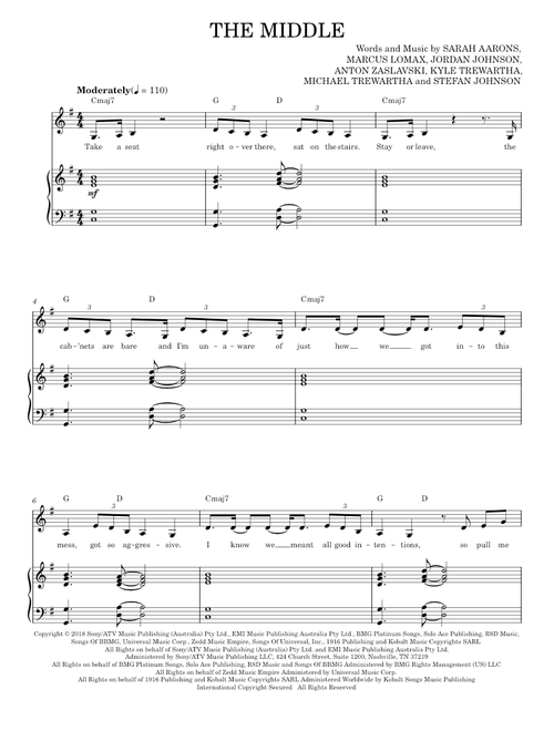 The Middle - Zedd, Maren Morris & Grey (Piano Vocal)