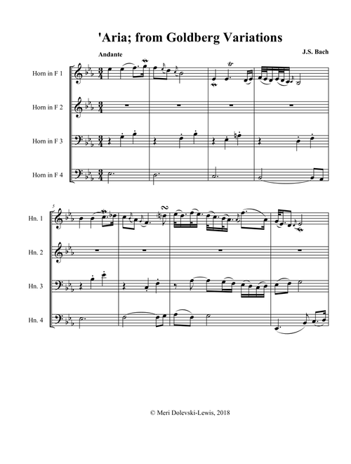 Aria from the Goldberg Variations: for horn quartet (Arr. Meri Dolevski) - J.S. Bach (Brass Ensemble)