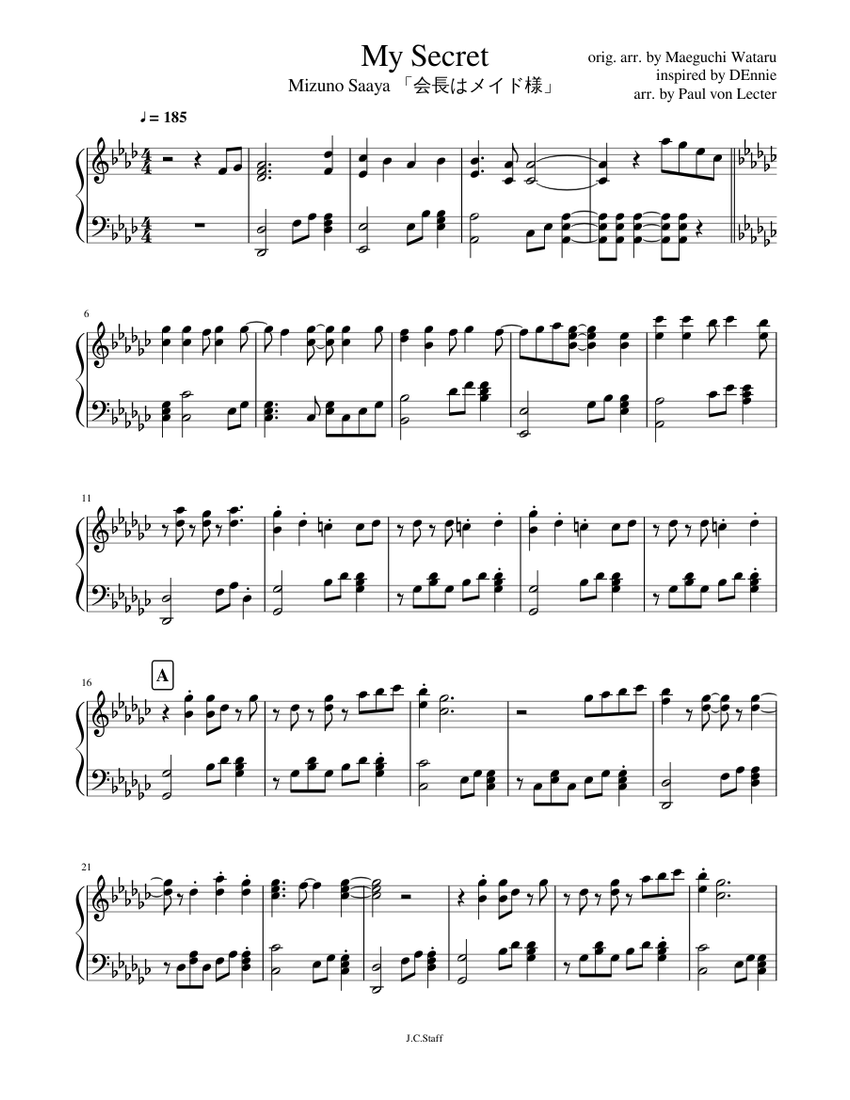 Mizuno Saaya My Secret rearr. Sheet music for Piano Solo Musescore