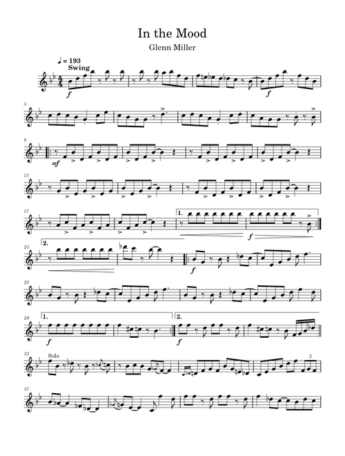 In the mood – Glenn Miller In the Mood--Tenor Sax