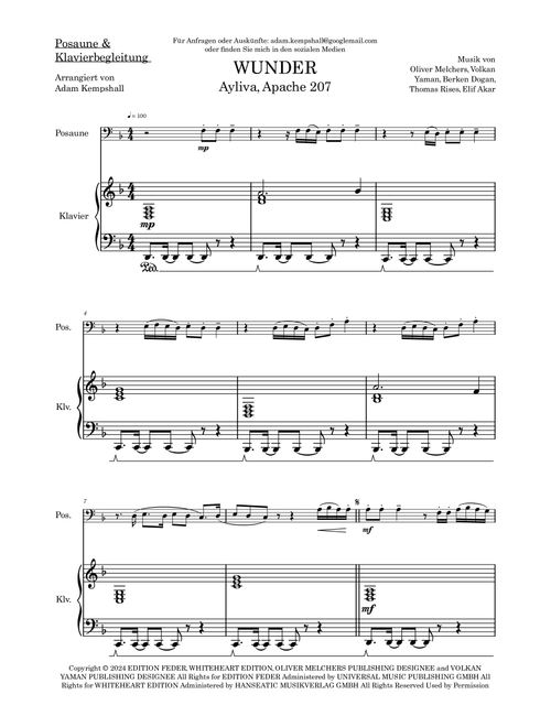 Wunder (Arr. Adam Kempshall) - Ayliva Apache 207 (Trombone and Piano)