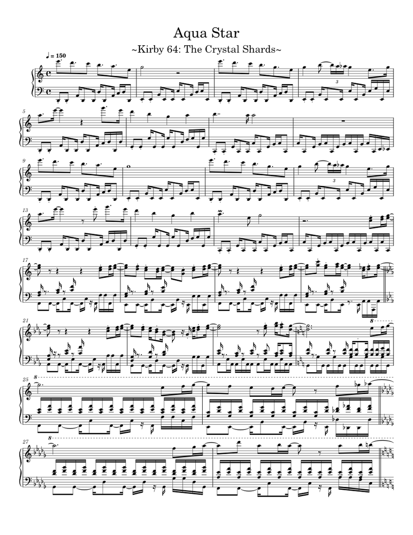 Aqua Star – Kirby 64: The Crystal Shards Sheet Music for Piano