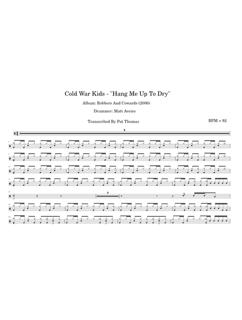 Cold War Kids - "Hang Me Up To Dry" (Drum Score)