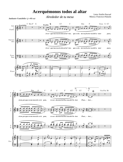 Acerquemonos todos al Alta -Misa Alrededor de tu Mesa- Letra - Emilio Pascual y Musica- Francisco Palazon