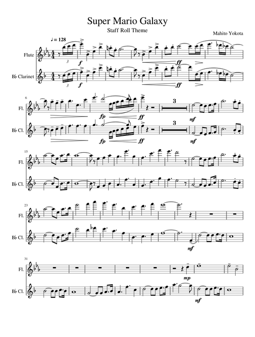 Super Mario Galaxy - Staff Roll Theme - Flute & Clarinet
