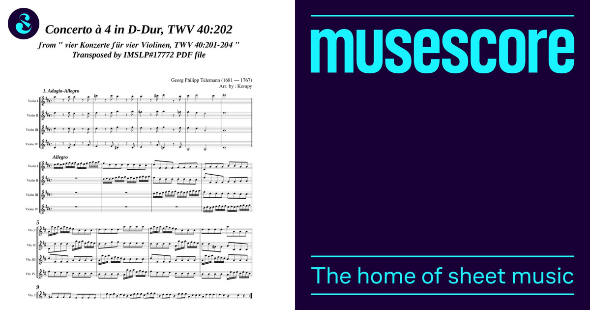 Telemann, G. P. _ Concerto à 4 in D-Dur, TWV 40:202 Sheet Music
