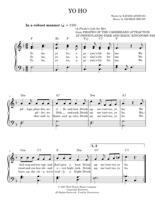 Yo Ho (A Pirate's Life For Me) - Xavier Atencio (Easy Piano)