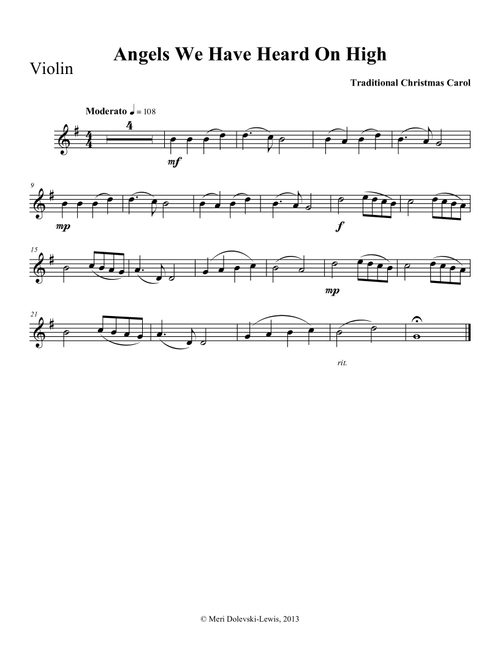 Angels We Have Heard On High: violin/piano (Arr. Meri Dolevski) - Traditional Christmas Carol (Violin Solo)