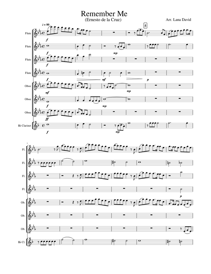 Remember Me Sheet music for Flute, Oboe, in bflat (Mixed