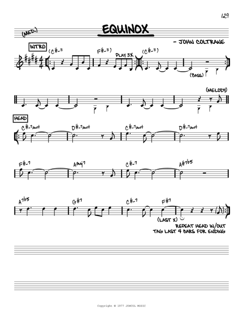 Equinox [Reharmonized version] (arr. Jack Grassel) - John Coltrane (Real Book - Melody-Chords)