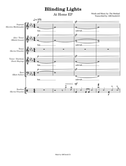 Blinding Lights | Pentatonix [Full Sheet Music / Transcription]