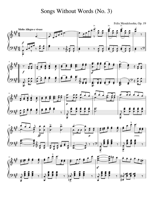 Mendelssohn Songs Without Words (No. 3) Piano solo