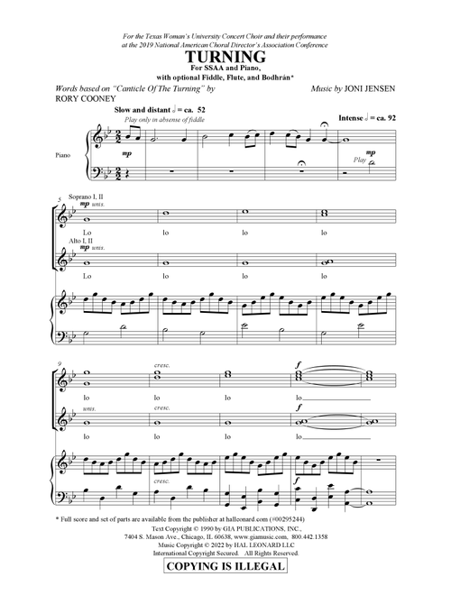 Turning (arr. Joni Jensen) - Rory Cooney (Choral, SSAA)