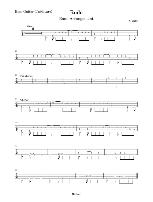 Rude – MAGIC! Rude-Bass Guitar Tablature