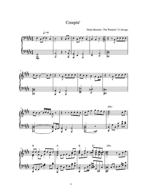 Creepin' (With The Weeknd & 21 Savage) - 21 Savage Metro Boomin Feat The Weeknd (Piano Solo)