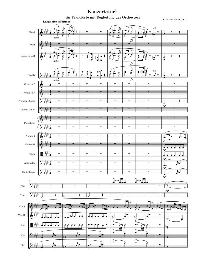 Weber--Konzertstück in F-moll Sheet Music for Piano, Trombone bass
