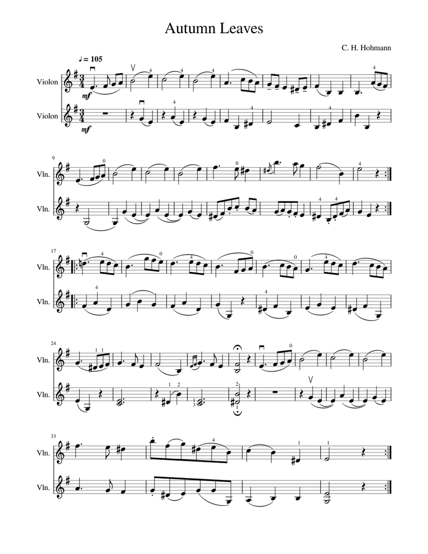 Autumn Leaves Sheet music for Violin String Duet Musescore