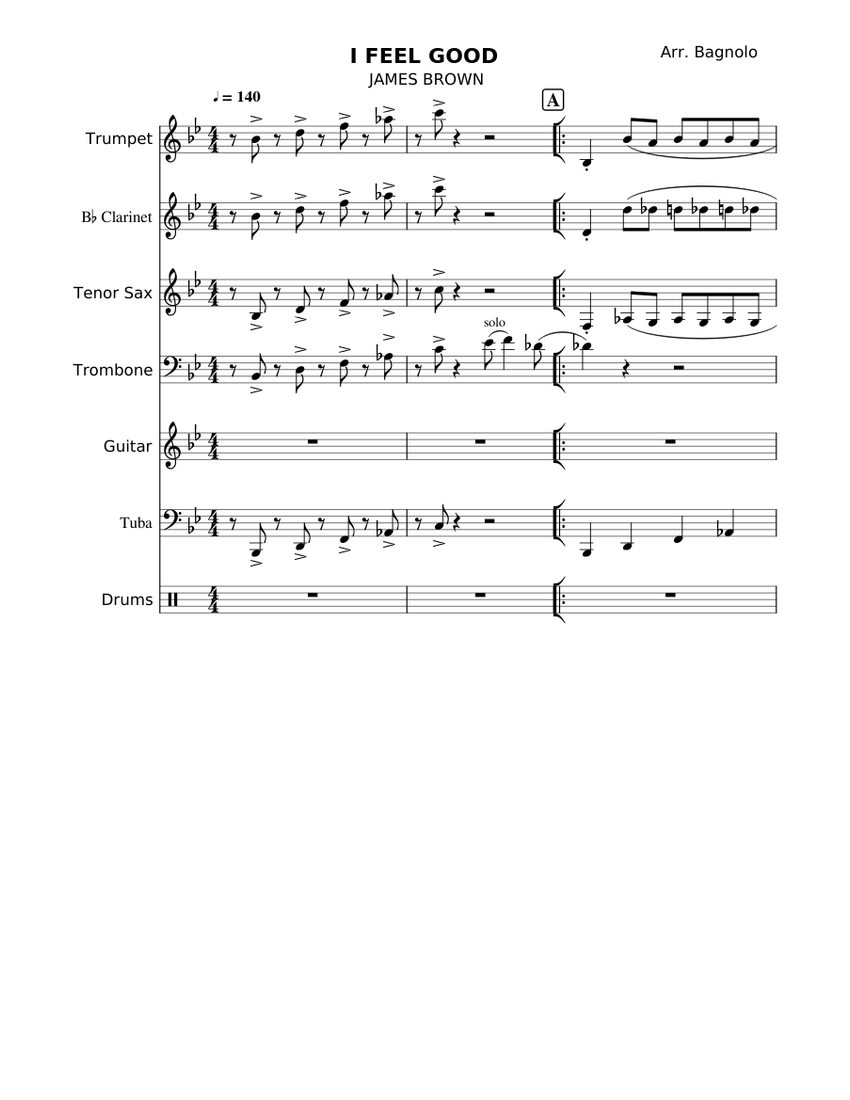 I Feel good - James Brown Sheet Music for Trombone, Tuba, Clarinet in b ...