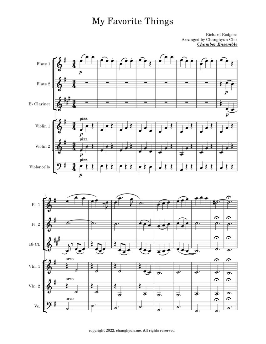 My Favorite Things Sheet Music for Flute, Clarinet in b-flat, Violin ...
