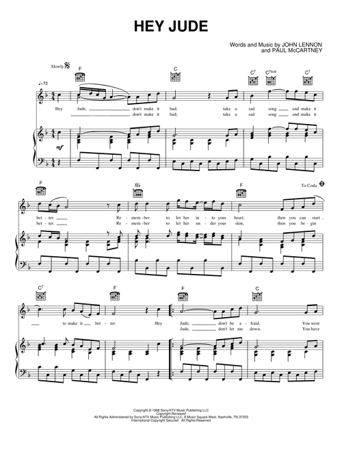 Hey Jude - The Beatles (Piano-Vocal-Guitar)