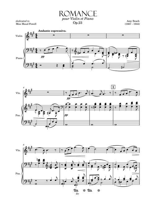 Romance for Violin and Piano, Op. 23 (Arr. Zellev) - Amy Marcy Beach (Violin and Piano)
