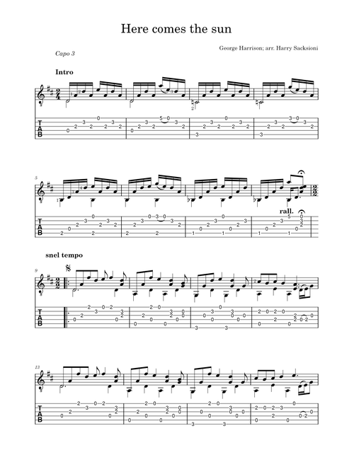 Here comes the sun TAB- arr. Harry Sacksioni