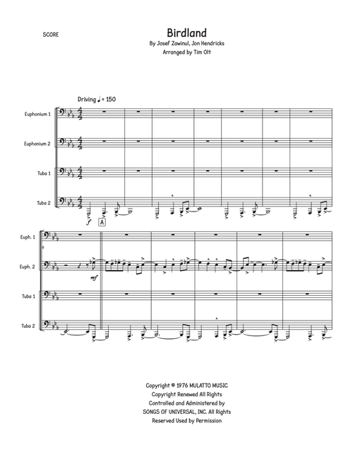 Birdland (Arr. Tim Olt) - Manhattan Transfer (Brass Ensemble)
