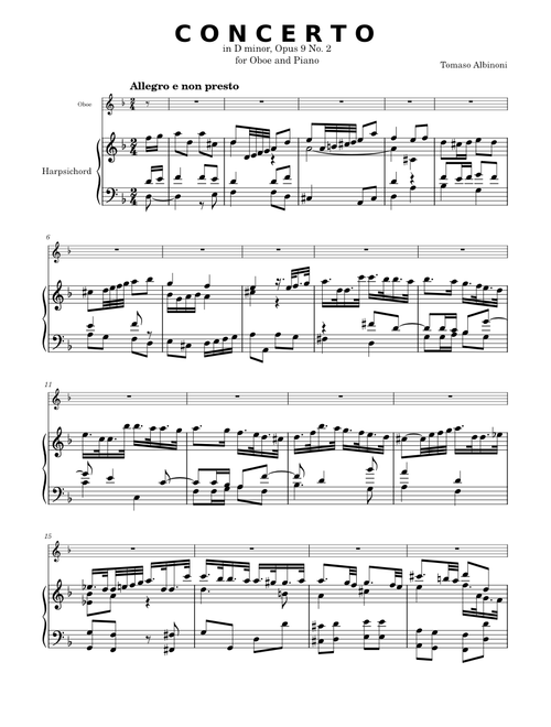 Oboe Concerto in D minor – Tomaso Albinoni