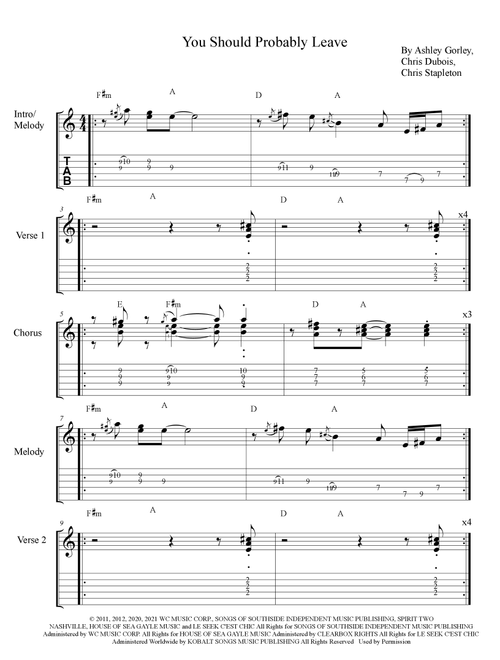 You Should Probably Leave (Arr. The Real Boss Hos Publishing) - Josh Turner (Guitar Tab)