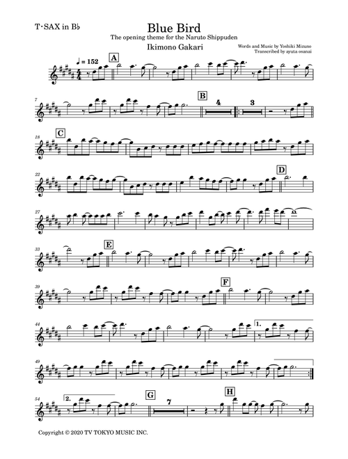 Ikimono Gakari's Blue Bird (Arr. ayuta osanai) - Yoshiki Mizuno (Tenor Sax Solo)