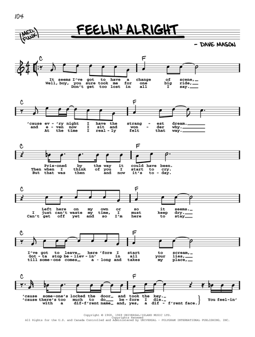 Feelin' Alright - Joe Cocker, Traffic (Real Book - Melody-Chords-Lyrics)